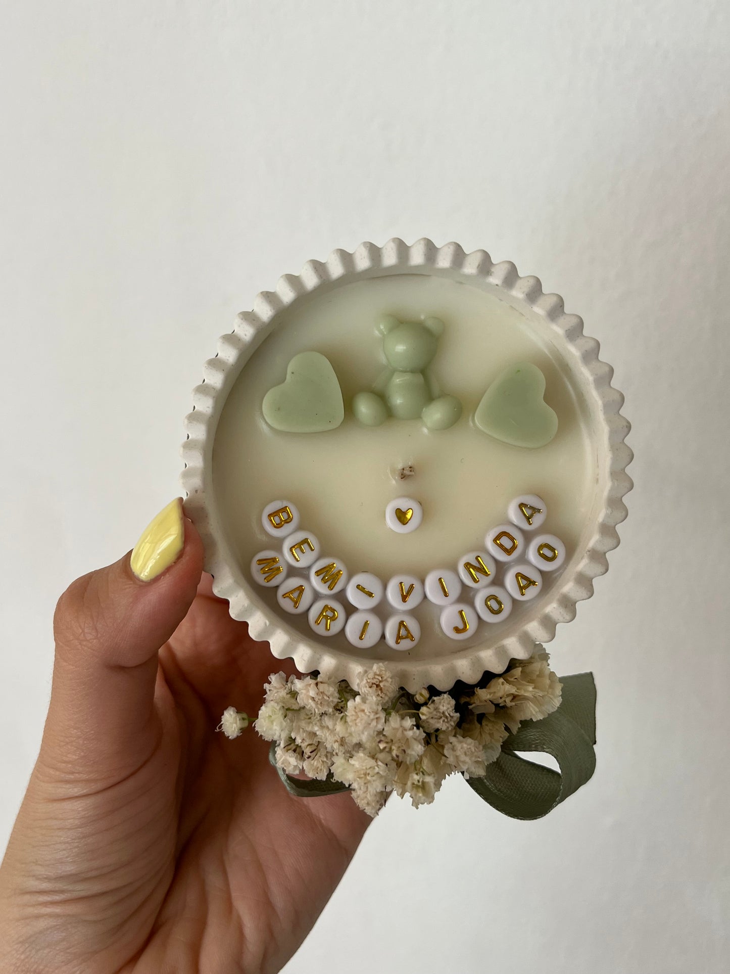Conjunto Vela Personalizada em Taça de Gesso & Caixa de Madeira