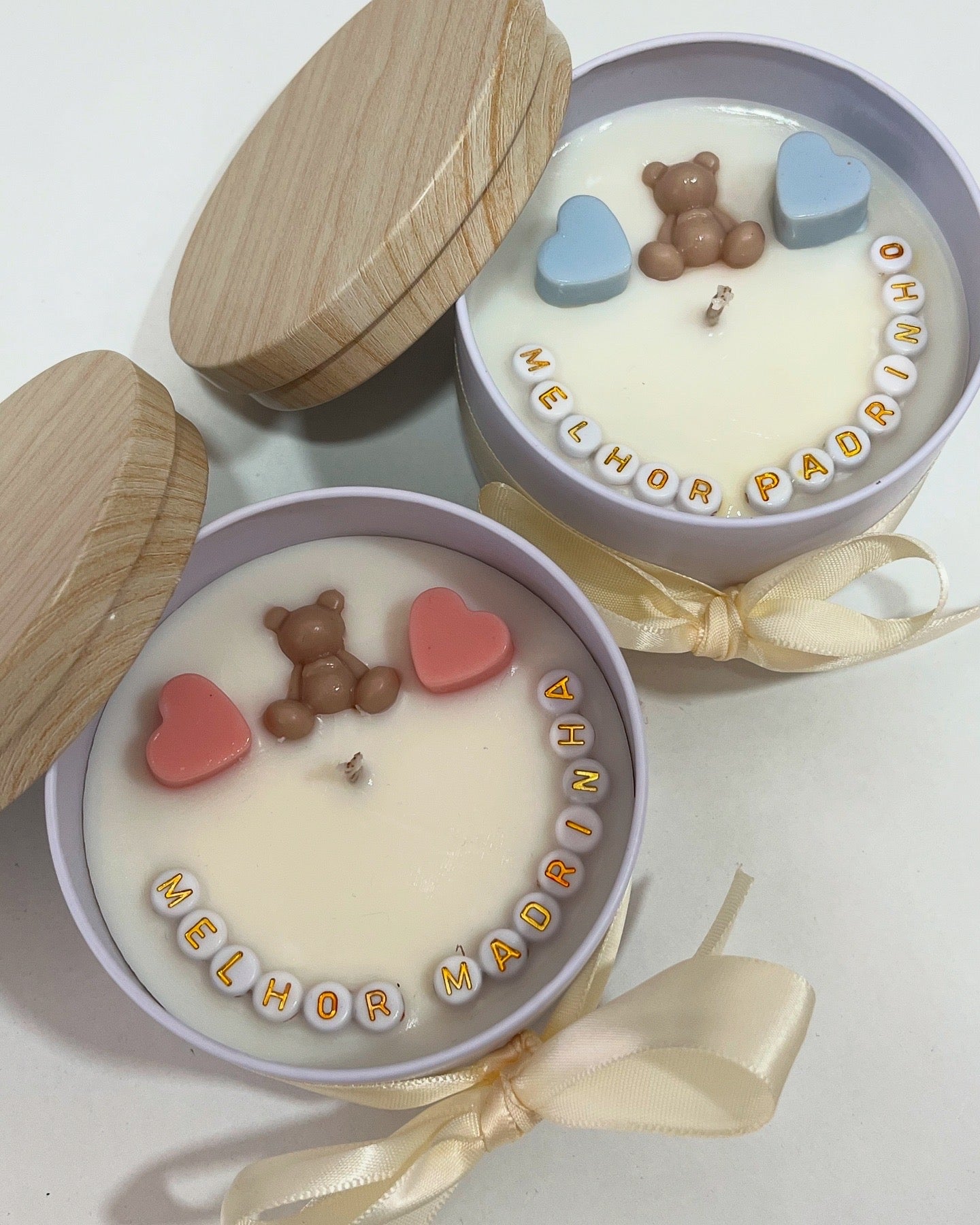 Vela Grande 240ml Revelação Gravidez - Mini Urso Lata Branca