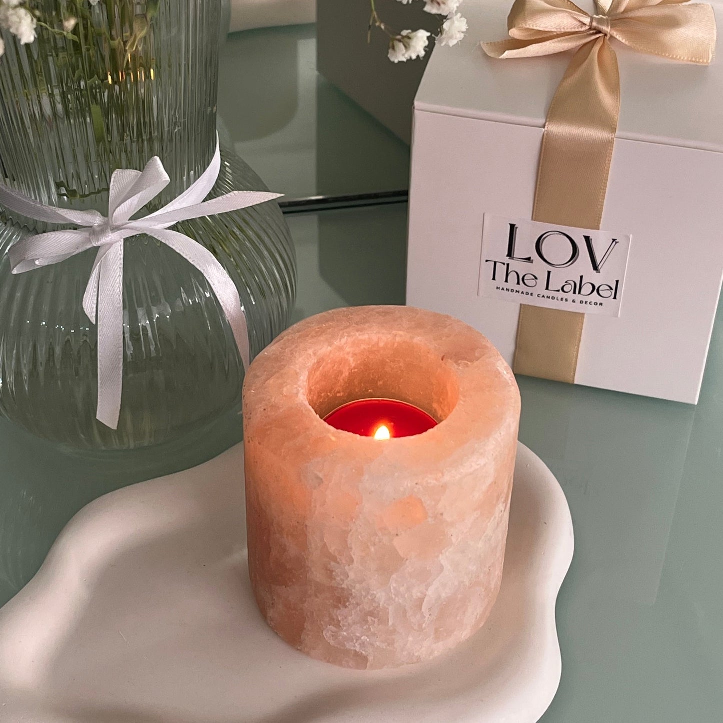 Porta-Velas Decorativo de Sal Rosa dos Himalaias