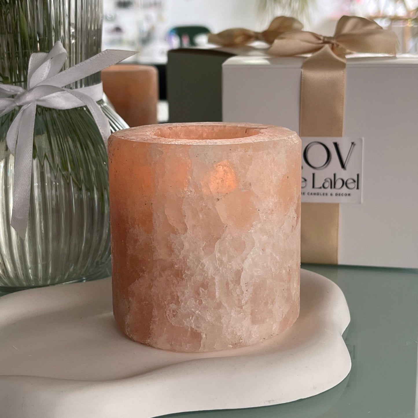 Porta-Velas Decorativo de Sal Rosa dos Himalaias