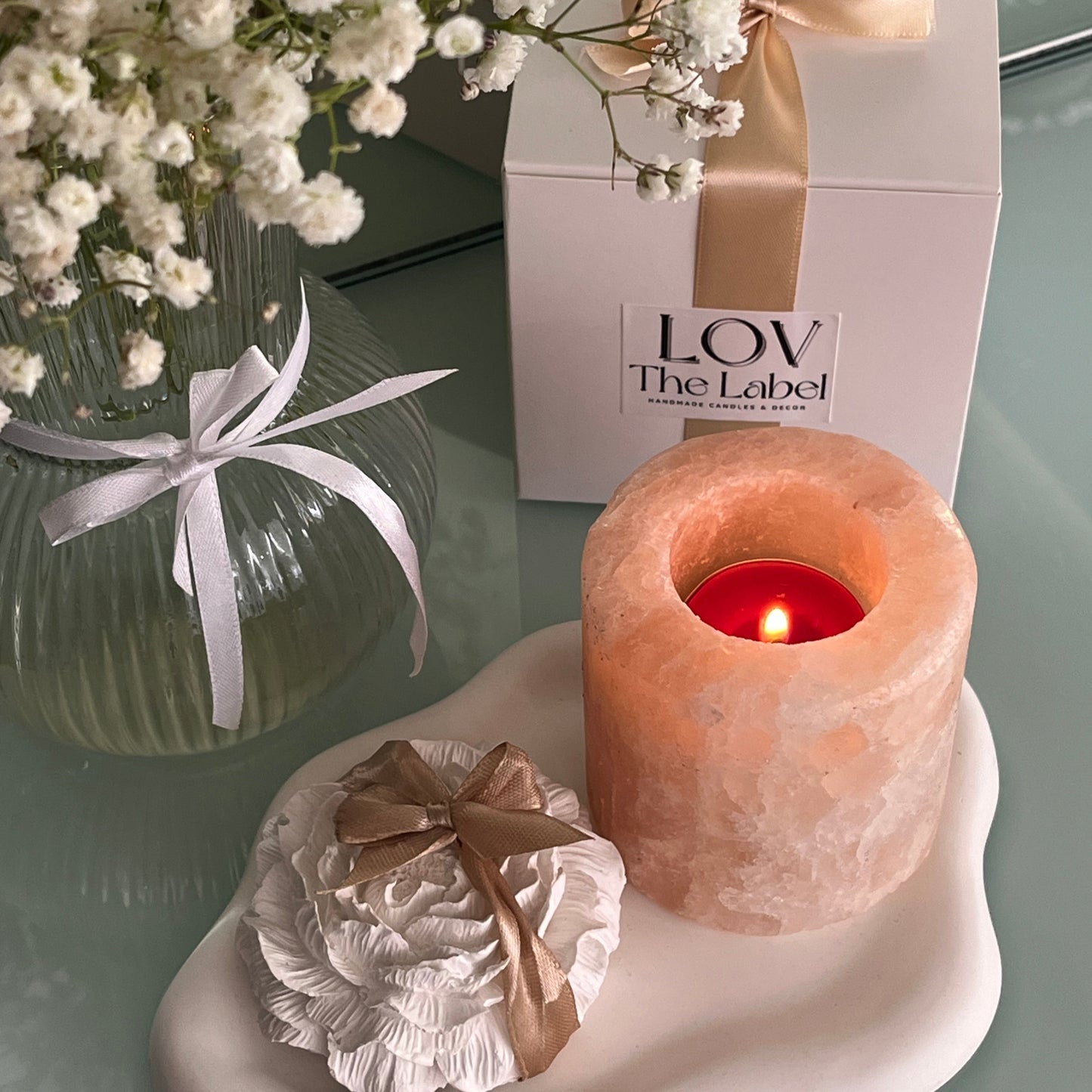 Porta-Velas Decorativo de Sal Rosa dos Himalaias