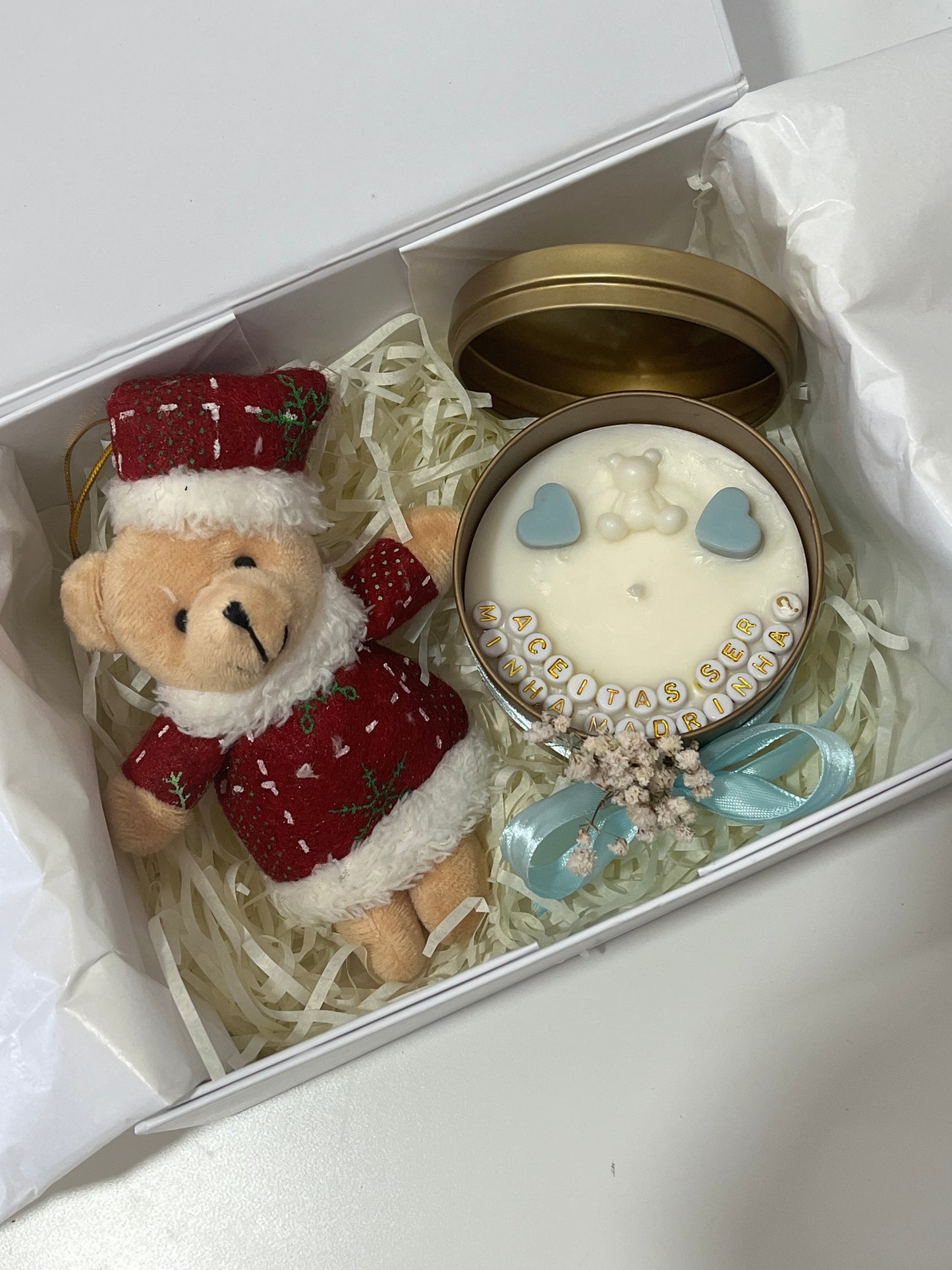 Box Peluche Natal + Vela Personalizada (lata grande - 240ml)