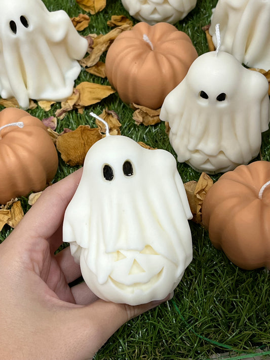 Vela Fantasma de Halloween com Abóbora
