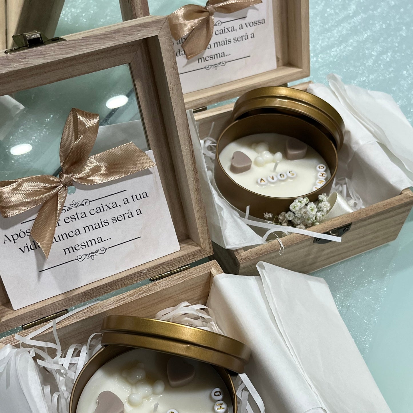 Conjunto de Oferta Personalizado — Vela Artesanal & Caixa de Madeira com Mensagem