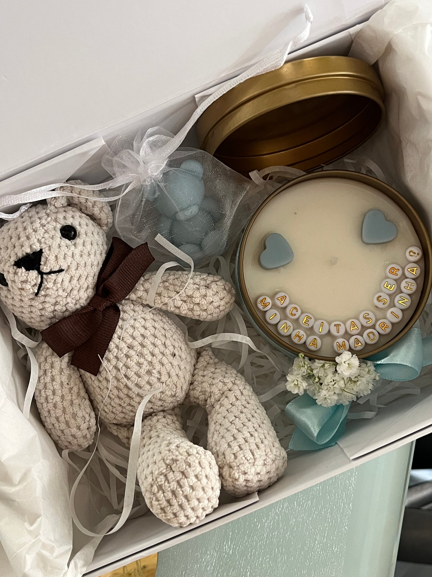 Box Peluche + Vela Personalizada (lata grande - 240ml)