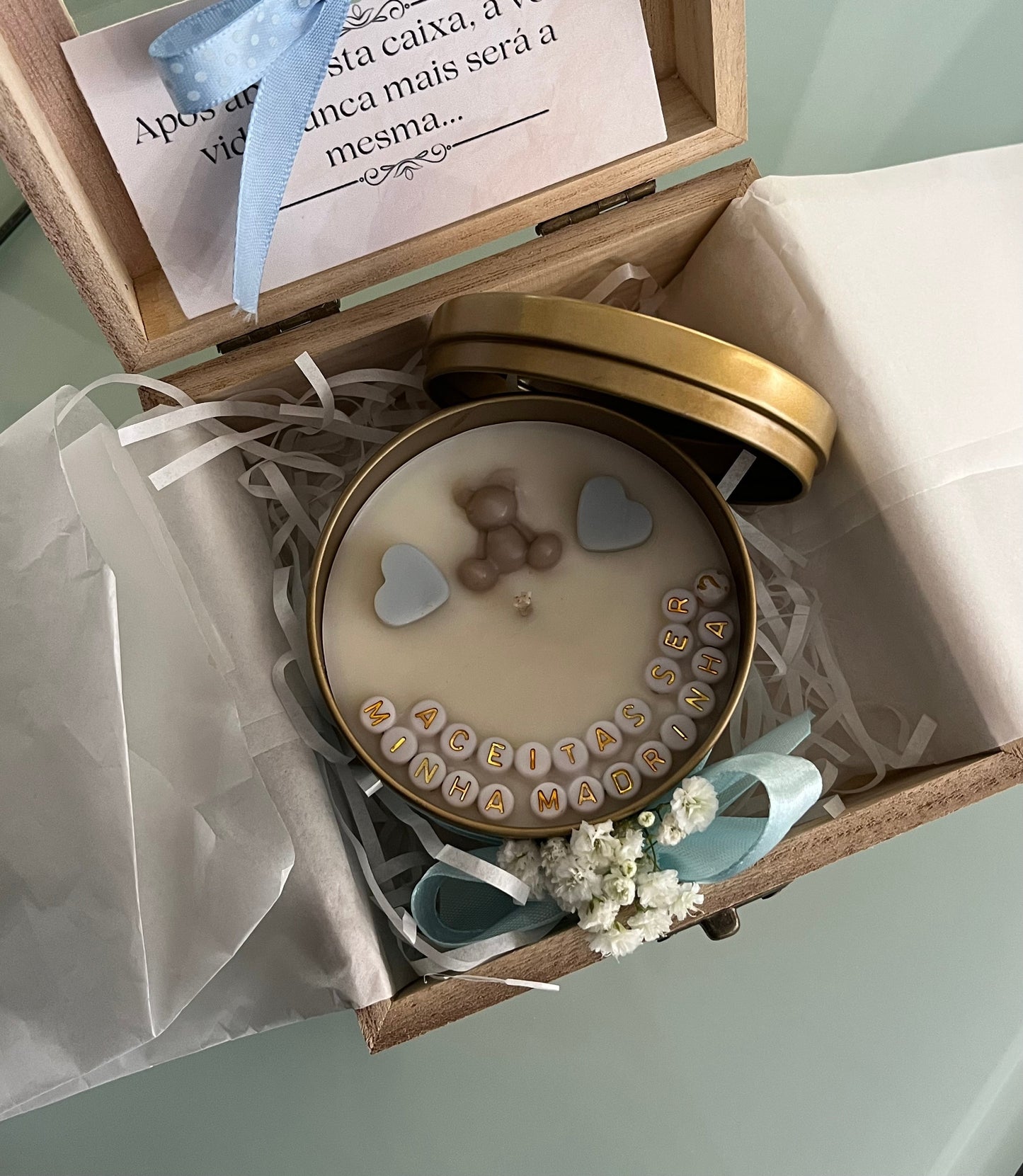 Conjunto de Oferta Personalizado — Vela Artesanal & Caixa de Madeira com Mensagem