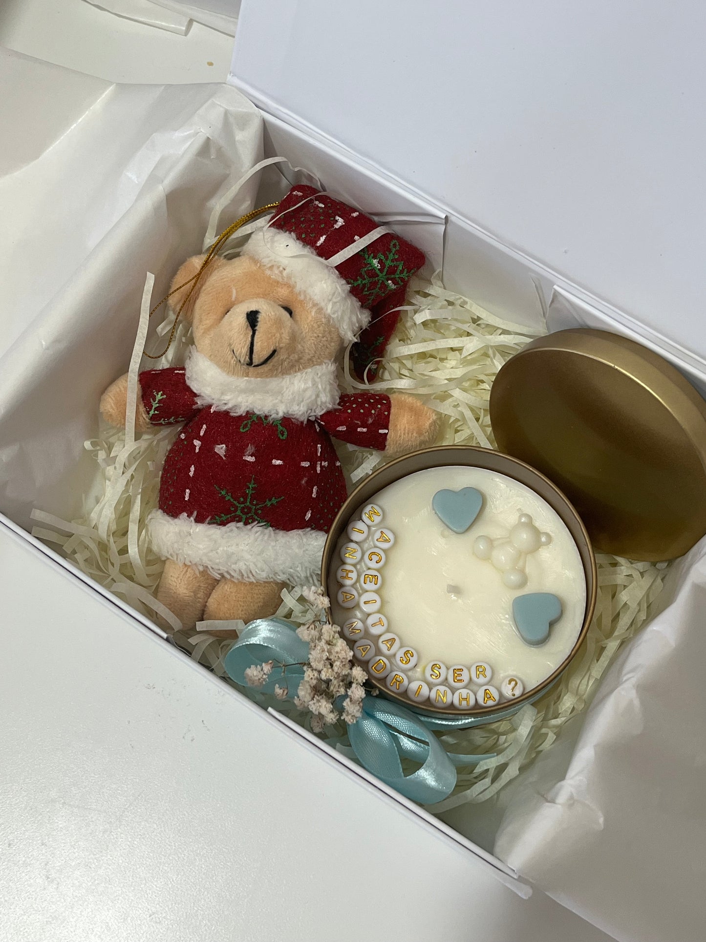 Box Peluche Natal + Vela Personalizada (lata grande - 240ml)