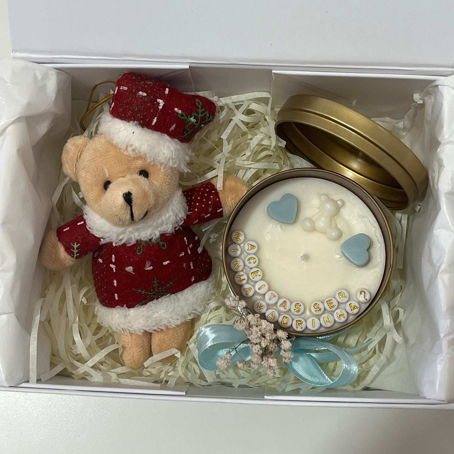 Box Peluche Natal + Vela Personalizada (lata grande - 240ml)