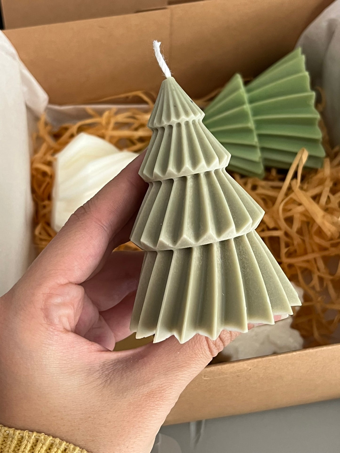 Box Grande de Natal | Trio de Pinheiros + Vela Biscoito de Natal + Vela Floco de Neve | Coleção de Natal