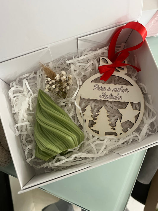 Box Presente Natal Pendente Decorativo + Vela Pinheiro Twist