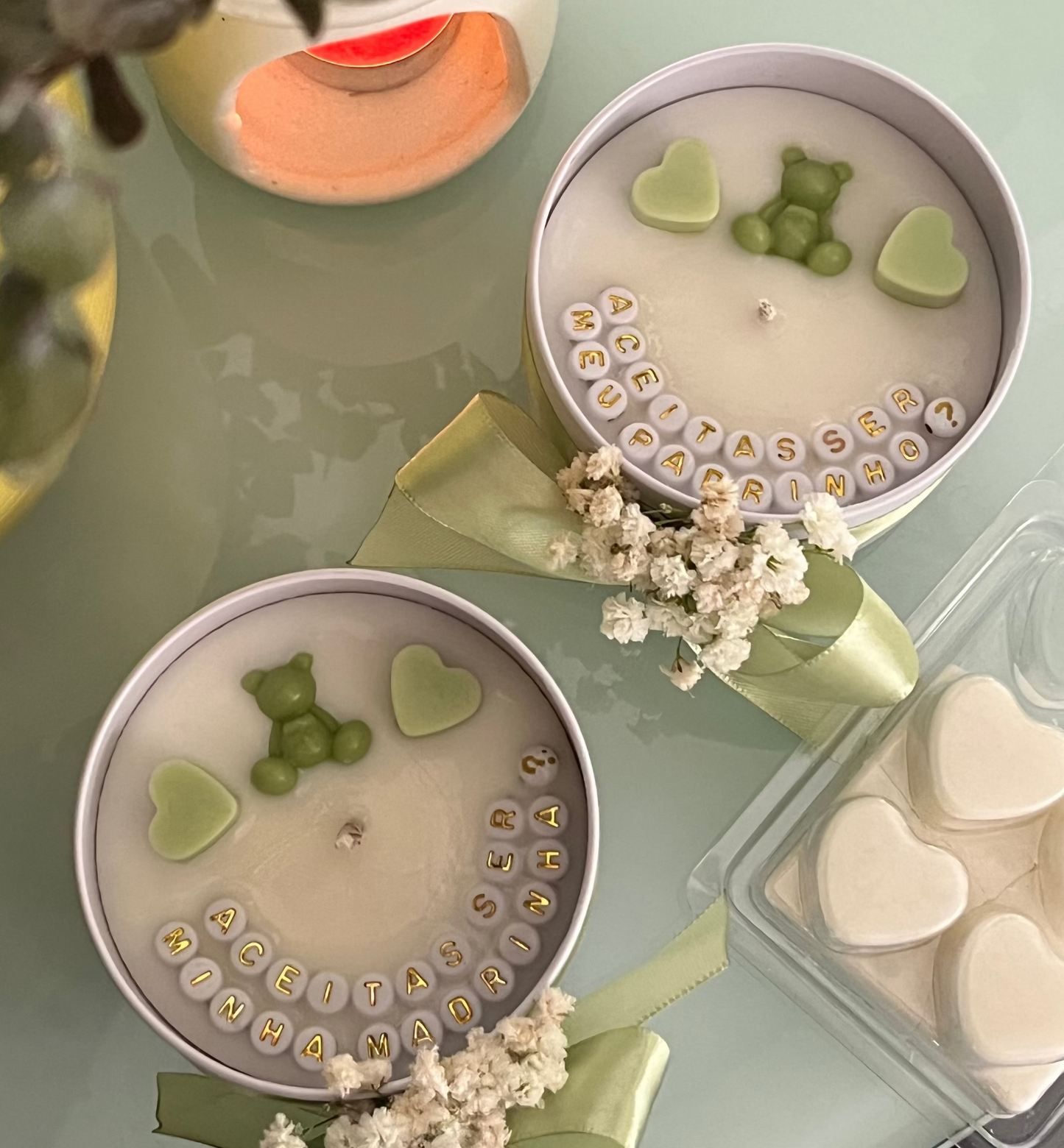 Vela Grande 240ml Revelação Gravidez - Mini Urso Lata Branca